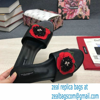 Dolce  &  Gabbana Black Red Roses Slides Black 2022